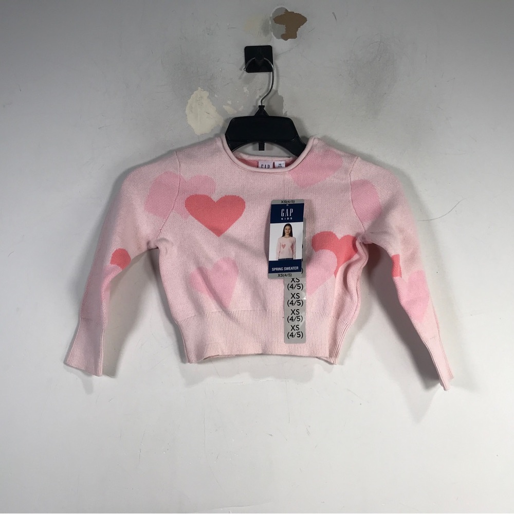GAP Knit Heart Print Sweater, Girl's Size XS 4/5 - Pink